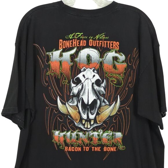 Bonehead‎ Outfitters X-Large Black Hog Hunter T-Shirt Graphic Bacon To The Bone - Picture 4 of 8